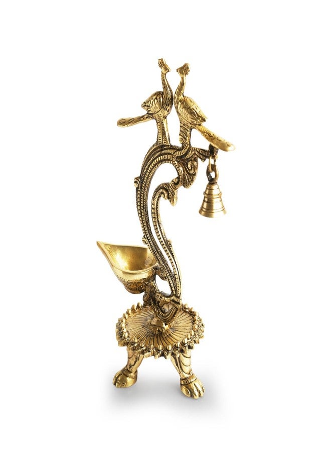 إكسكلوسيف لاين مصباح زيت نحاسي فاخر من ExclusiveLane بتصميم "زوج من الطاووس" لغرفة الصلاة، مزين بالأحجار الكريمة (نحاس نقي 100%، فتيل واحد، 20 مل، 1.3 كجم) | مصابيح زيت نحاسية لغرفة الصلاة، مصابيح زيت لتدفئة المنزل، مصابيح زيت للطاولة، هدايا تذكارية لعيد ديوالي - Image 4